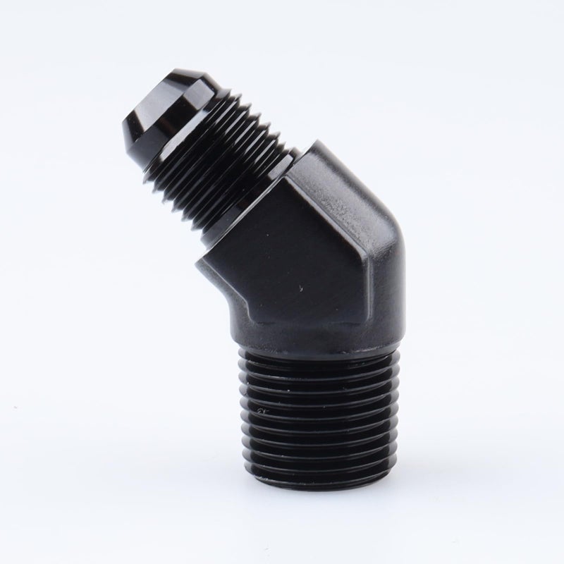 AC PERFORMANCE 45 Degree Elbow -6 AN Male Flare to 3/8" NPT Male Fitting Adapter Connector Aluminum Black - Image 1